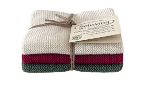 Þvottaklútar 3pk - djúprauður, grænn og hvítur